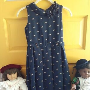 GIRLS Navy Dress with Ponies and Bow